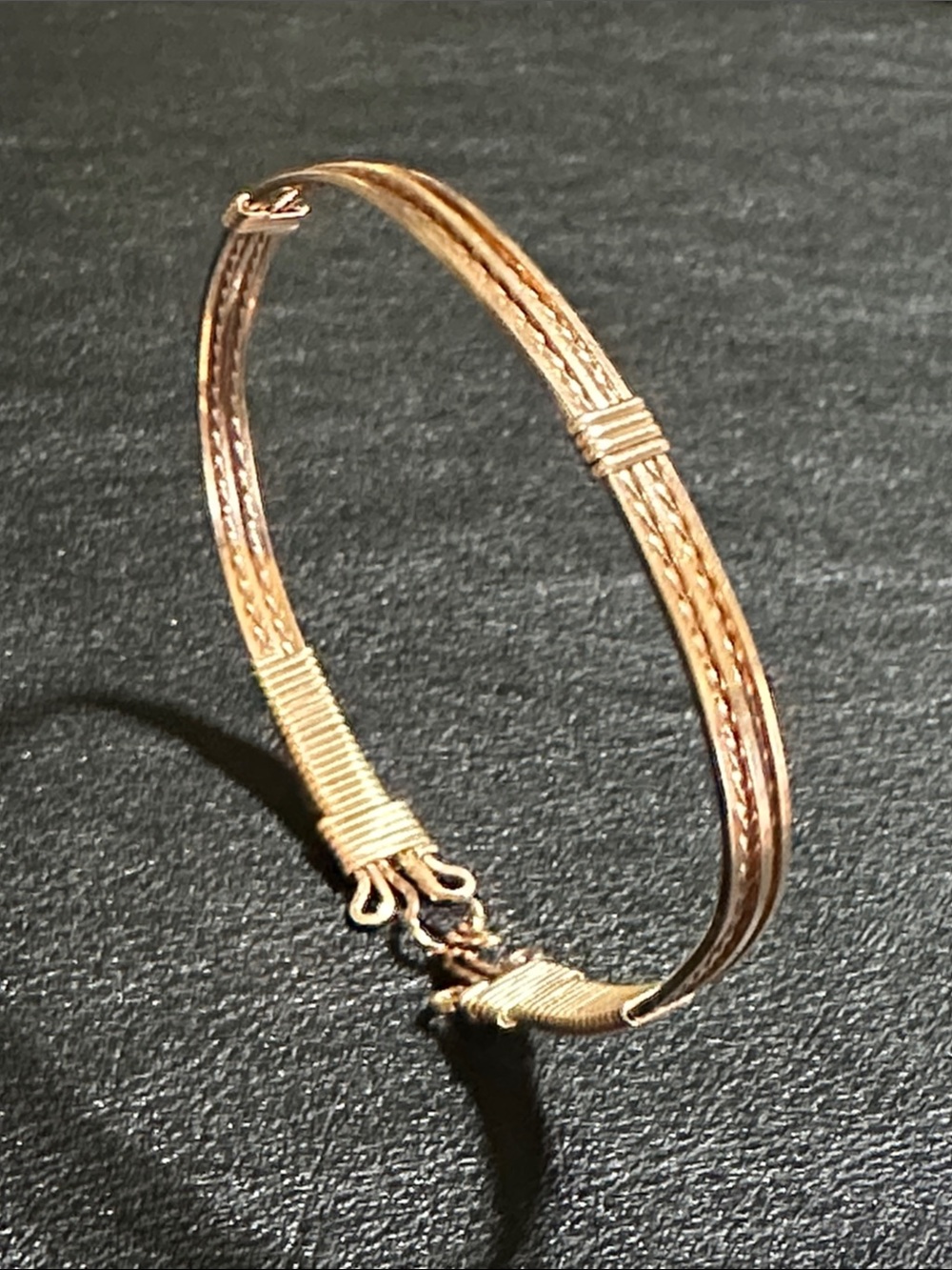 Artisan Rose Gold Wire Wrapped Hook Bangle Bracelet Non Magnetic